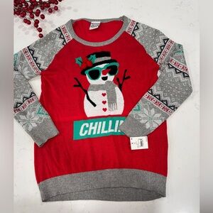 Kids Festive Snowman Sweater - Red & Gray